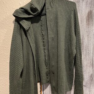 Green Waffle Knit Cardigan